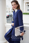 Navy Embroidered Faille Long Jacket - Iona