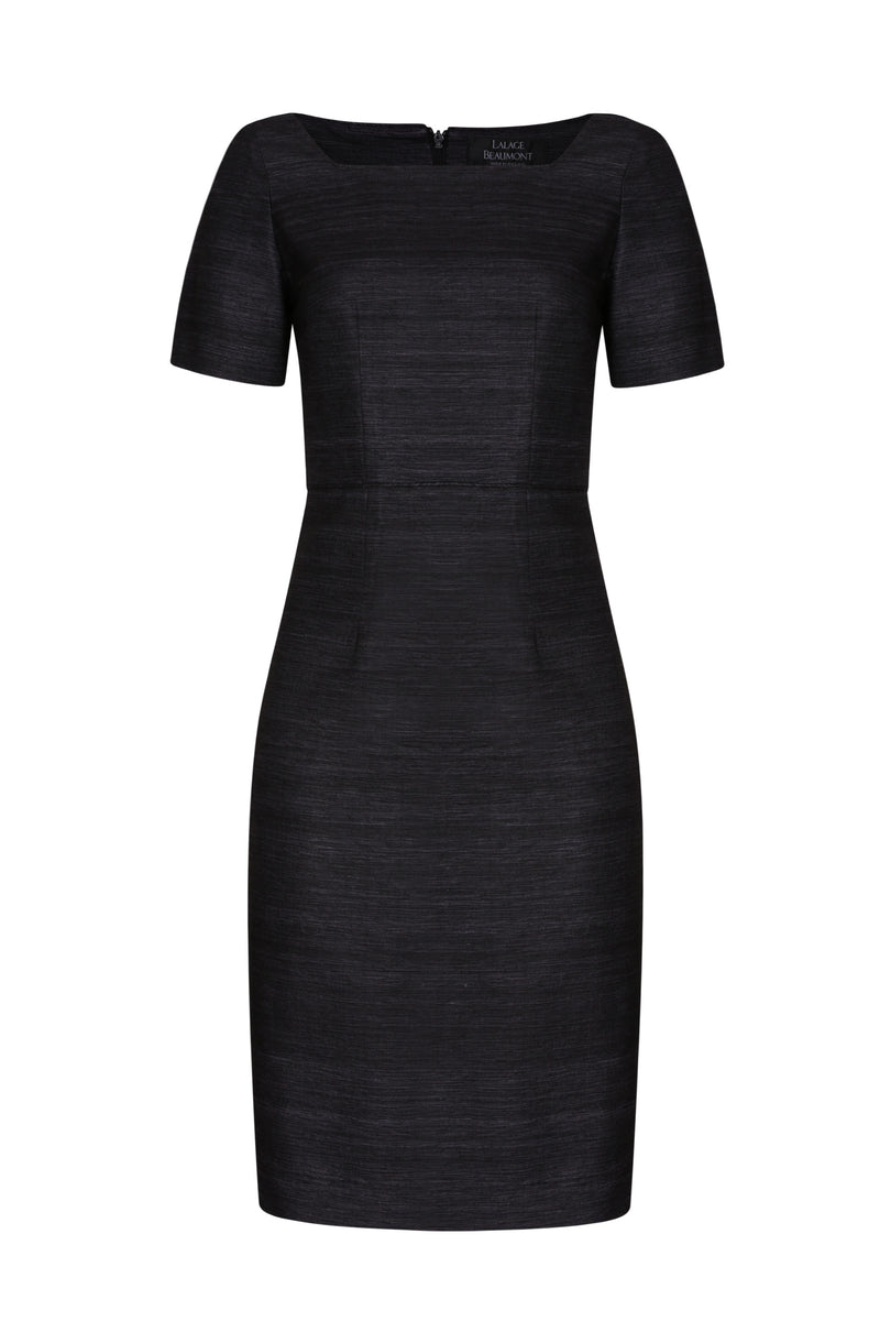 Silk Shift Dress with Square Neck and Piping Detail - Alexa