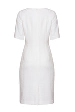 Short-Sleeved Dress in Plain Ivory Tweed - Angie