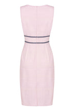 Sleeveless Shift Dress in Pale Pink Raw Silk with Slate Grey Trim - Aude
