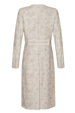 Embroidered Dress Coat in Champagne Raw Silk, with Navy - Chloe
