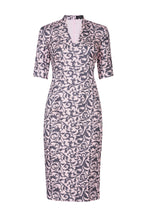 Pink and Grey Silk and Wool Matelassé Print Dress with Short Sleeves - Em