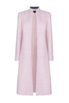 Silk Duster Coat in Pale Pastel Pink with Slate Grey Trim - Leila