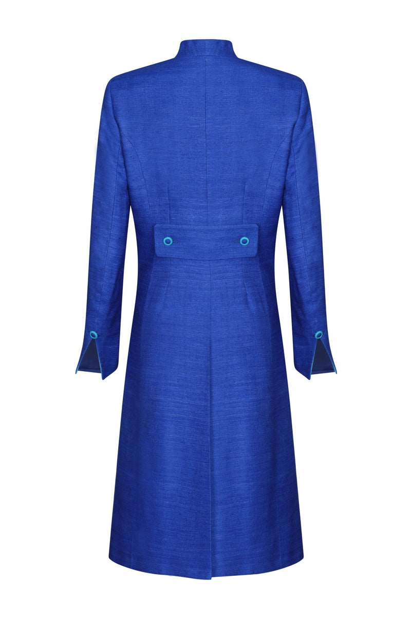 Silk Duster Coat in Sapphire and Turquoise Raw Silk Tussar - Leila