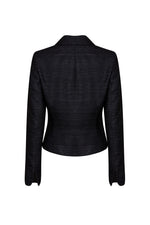 Short Black Fitted Jacket with Shawl Collar in Raw Silk - Maisie