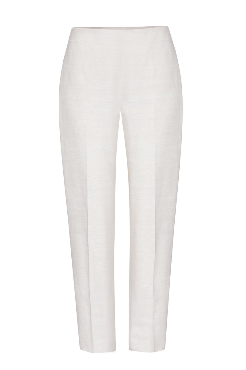 Narrow Trousers in Ivory Plain Raw Silk Tussar - Phoebe