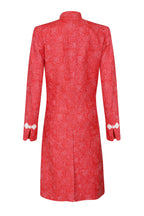Dress Coat in Embroidered Scarlet Red Raw Silk Tussar - Vicky