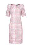 Shift Dress with Short Sleeves in Featherweight Pastel Pink Tweed - Angie