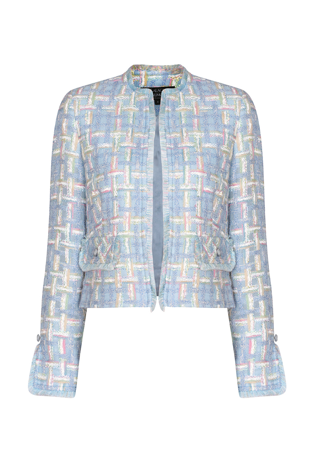 Sky Blue Featherweight Tweed Short Jacket with Pastel Overchecks