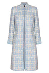 Sky Blue Tweed Dress Coat with Pastel Over-Checks - Claire