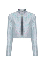 Waist-Length Jacket in Silk Slub Stripe Sky - Hermione