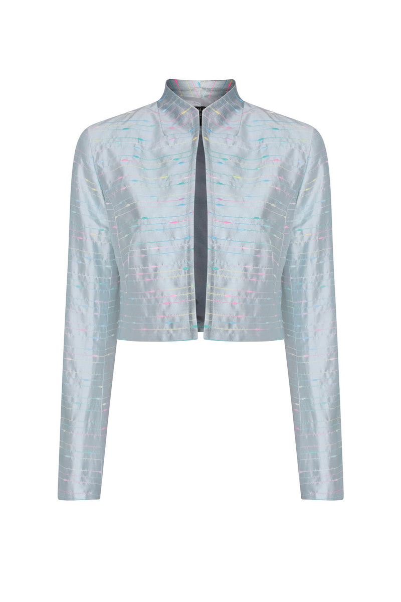 Waist-Length Jacket in Silk Slub Stripe Sky - Hermione
