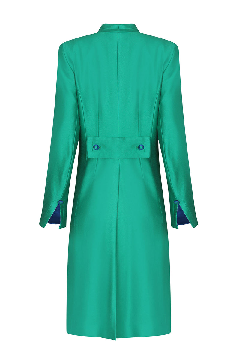 Dress Coat in Green Sateen Viscose/Cotton - Leila