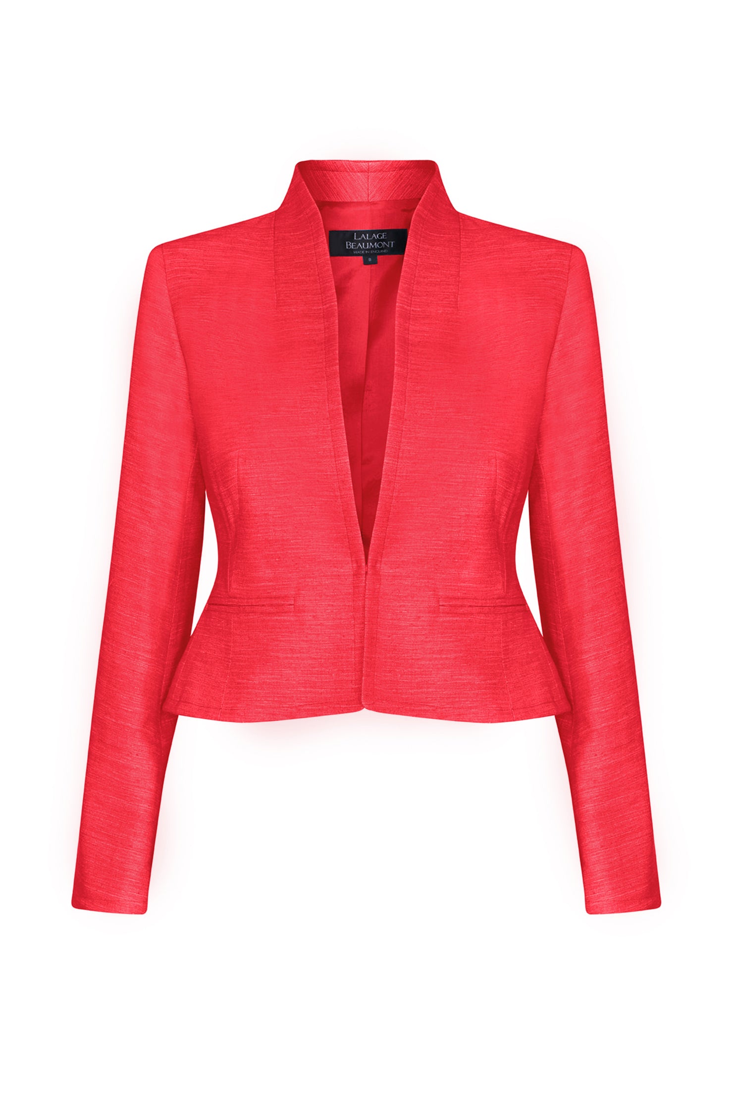 Fitted, Short Jacket in Scarlet-Red Plain Raw Silk Tussar - Margo