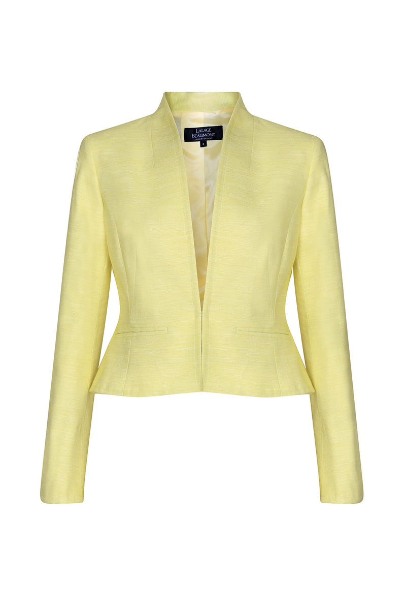 Lemon Yellow Peplum Style Jacket in Raw Silk Tussar - Margo
