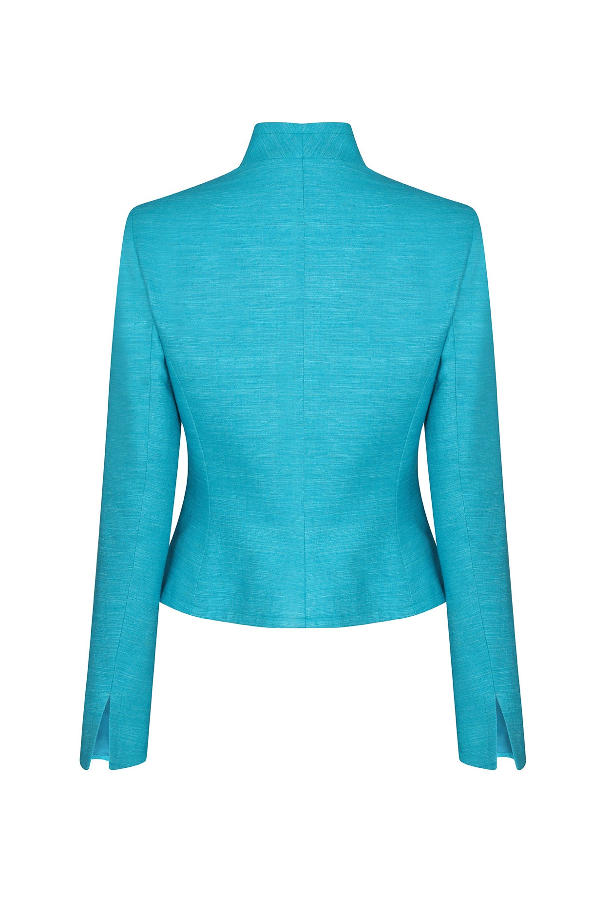 Short Fitted Jacket in Turquoise Plain Raw Silk Tussar - Margo