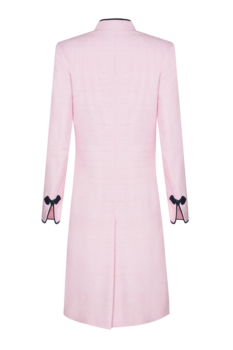 Dress Coat in Pale Pink Raw Silk Tussar with Navy - Vicky