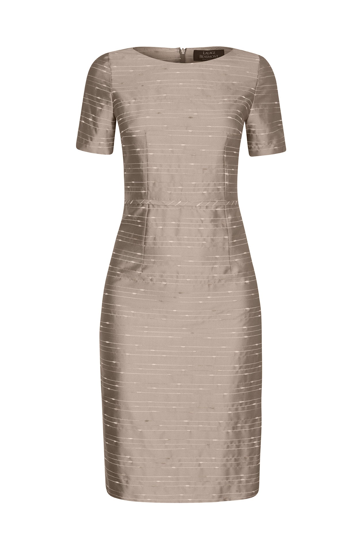 Taupe Dress in Silk Slub Stripe - Angie