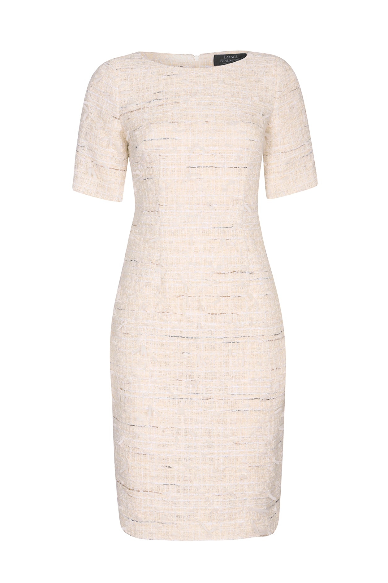 Cream Summer Tweed Dress with Elbow Length Sleeves - Angie