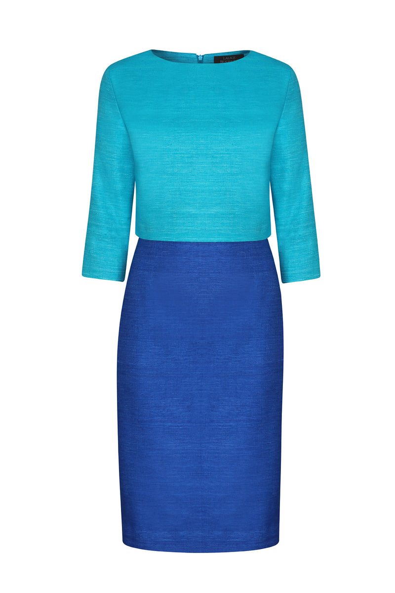 Sapphire/Turquoise Raw Silk Tussar Dress with Floating Bodice - Rolanda