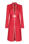 Scarlet Dress Coat in Raw Silk Tussar with Ivory/Scarlet Fringe Edges - Vicky