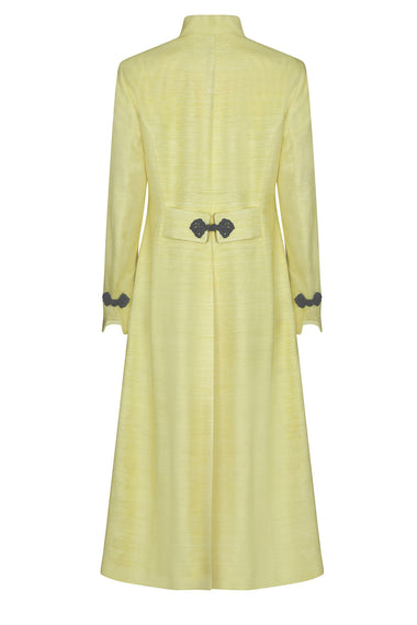 Midi Length Dress Coat in Lemon Yellow Raw Silk Tussar - Vanessa