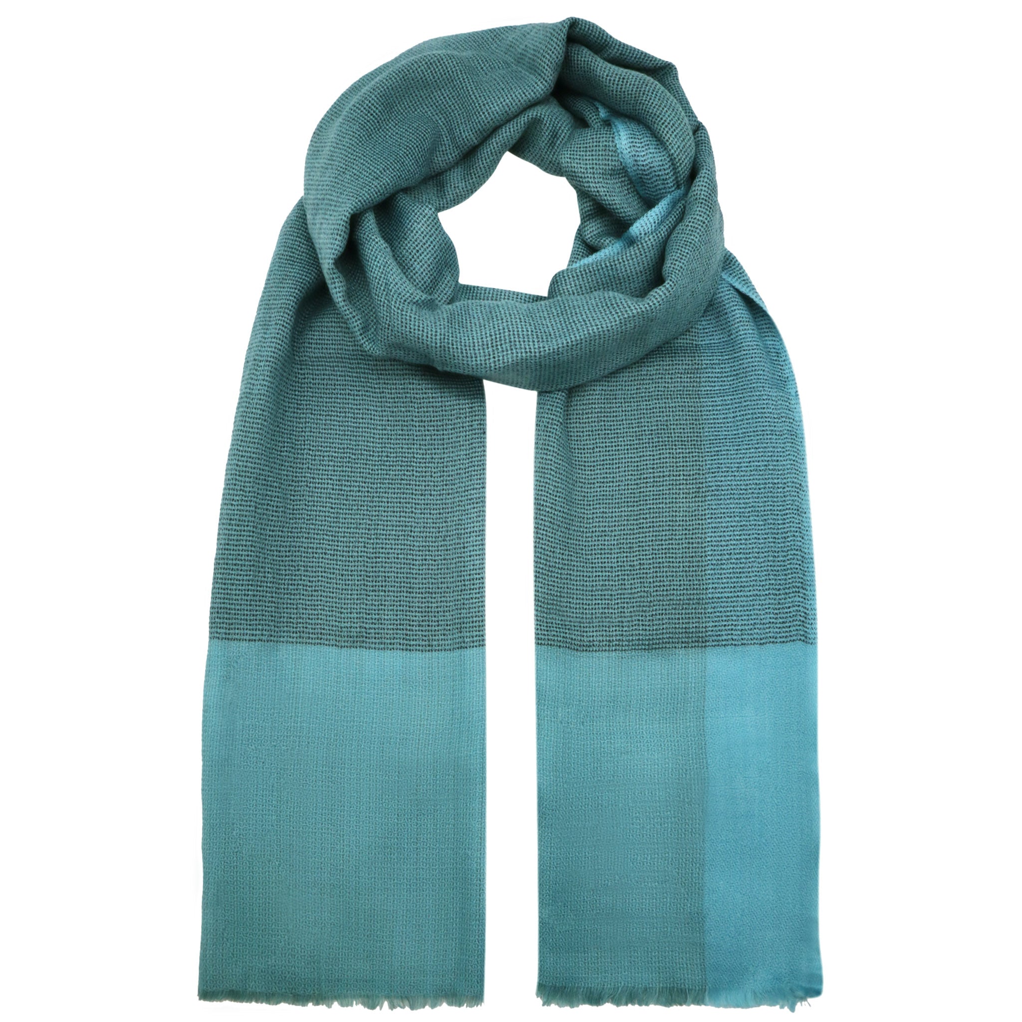 Wool Scarf with Tiny Check - Jade/Black