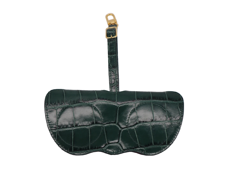 Sunglasses Holder Orinoco &#39;Croc&#39; Print Calf Leather - Dark Green