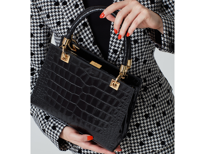 Sylphide Orinoco &#39;Croc&#39; Print Calf Leather Handbag - Black