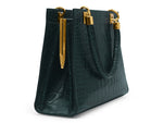 Sylphide Orinoco 'Croc' Print Calf Leather Handbag - Dark Green