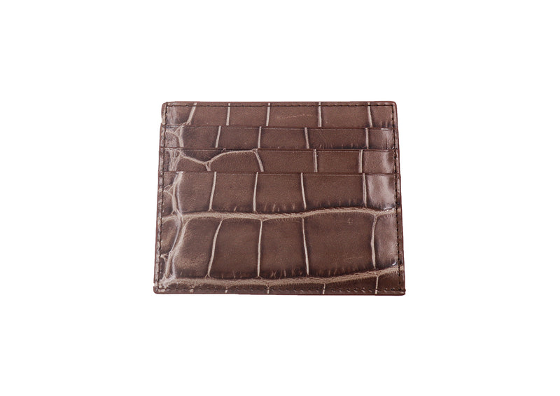 Card Holder 'Croc' Print Leather - Taupe