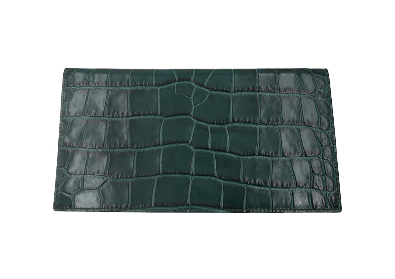 Travel Wallet Orinoco &#39;Croc&#39; Print Calf Leather - Dark Green