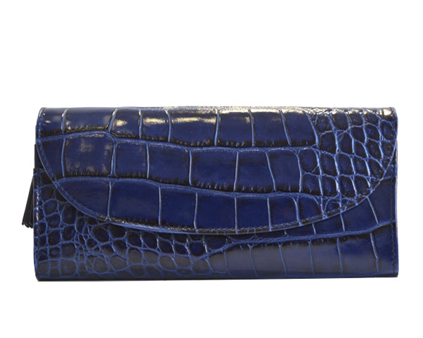 Large Purse in &#39;Croc&#39; Print Leather -Navy