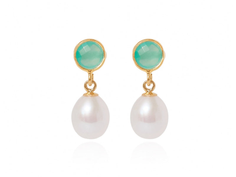 Cerulean and Freshwater Pearl - Drop Earrings