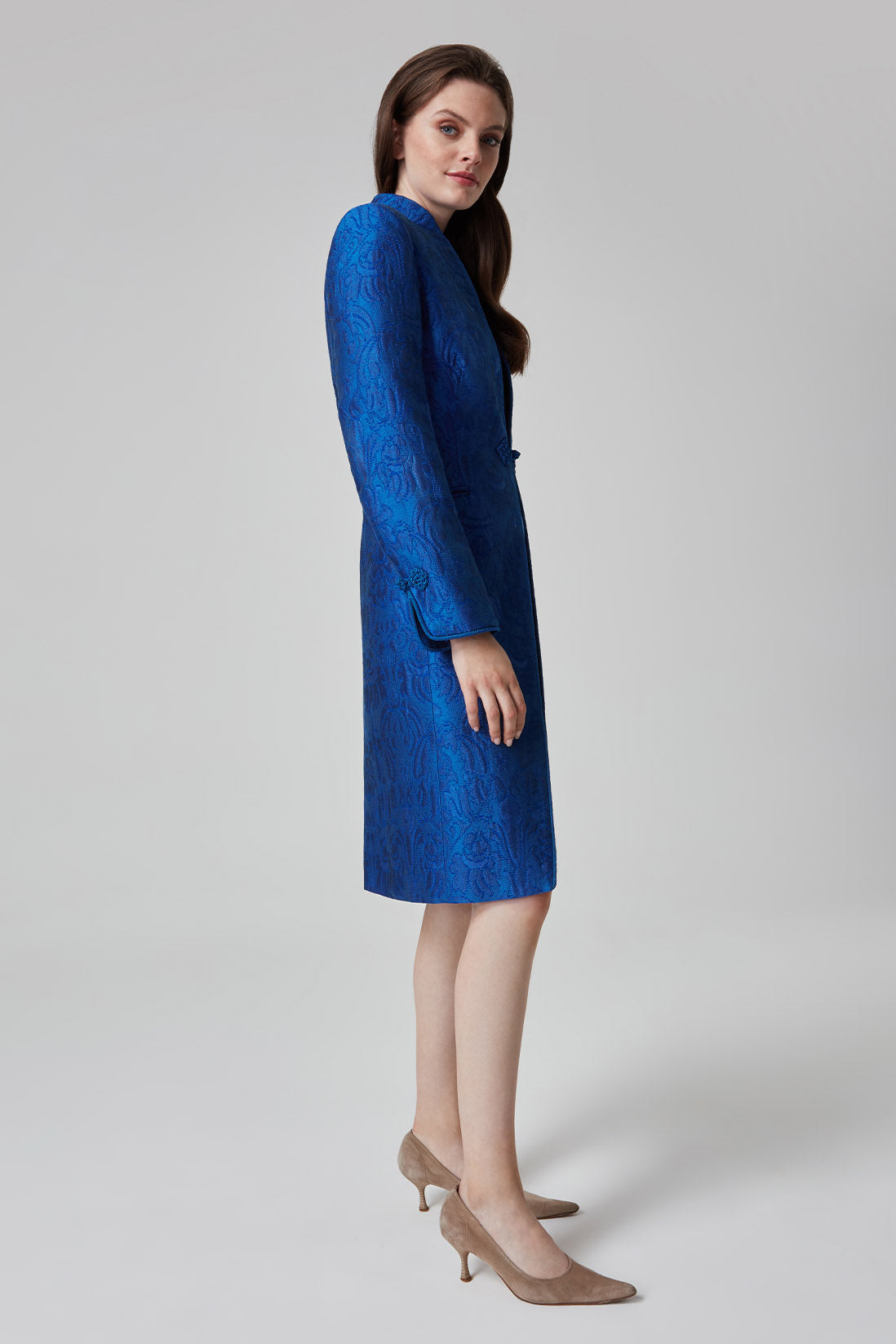 Royal Dress Coat in Winter Brocade with Cord Trim and Frogging  - Vicky