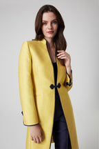 Yellow Dress Coat in Summer Brocade with Cord Trim and Frogging  - Vicky
