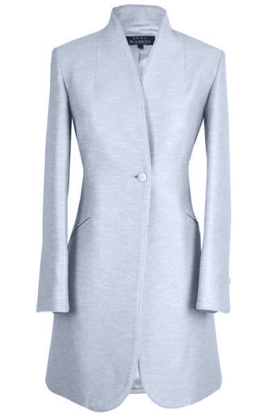 Long Jacket in Pale Blue Silk Summer Tweed with Back Detail - Mia