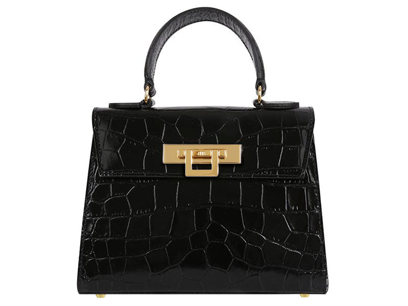 Fonteyn Midi Orinoco 'Croc' Print Calf Leather Handbag - Black
