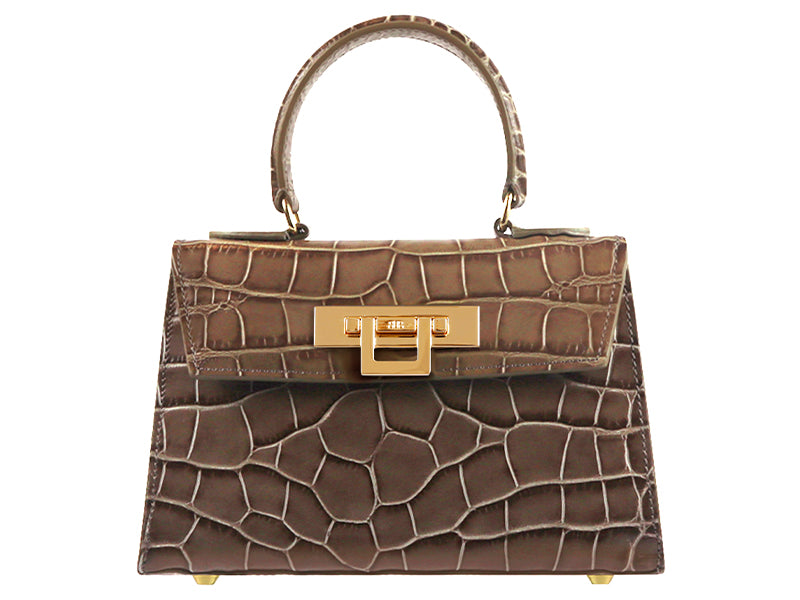 Fonteyn Mignon 'Croc' Print Handbag Taupe | Lalage Beaumont