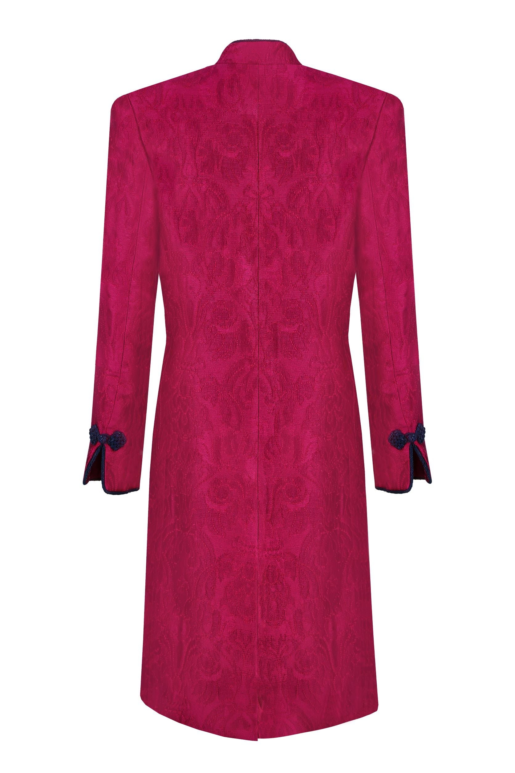Fuchsia Dress Coat in Winter Brocade with Cord Trim and Frogging  - Vicky
