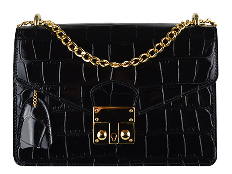 Handbag - Coppelia 'Croc Print' Leather Shoulder Bag - Black