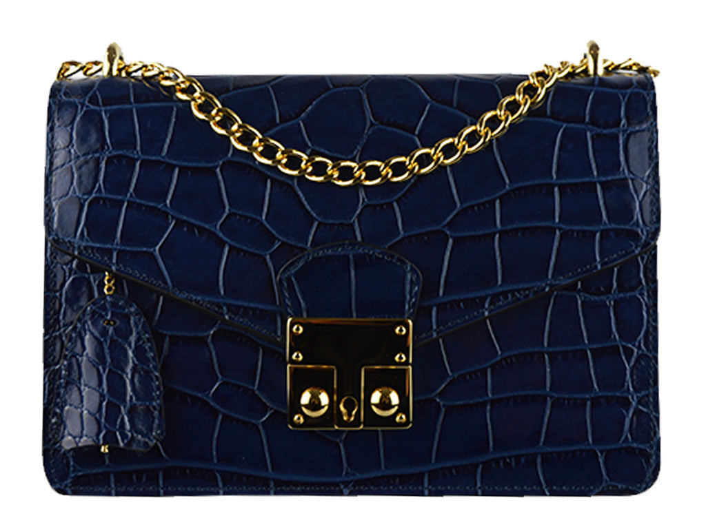 Mother's day jewelry RIVER Brand Closeout, Organic Caiman Crocodile Navy  Blue Shoulder Bag (16.14x11.41x3.14) at ShopLC