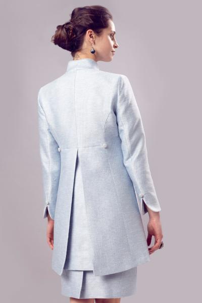 Long Jacket in Pale Blue Silk Summer Tweed with Back Detail Mia