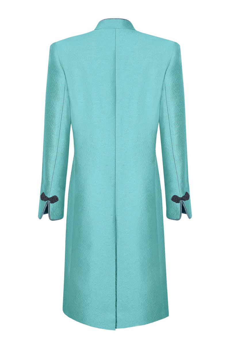 Jade Dress Coat in Summer Brocade with Cord Trim and Frogging  - Vicky