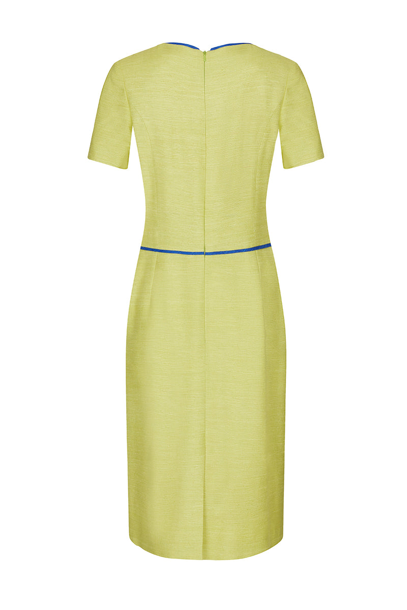 Shift Dress in Lime with Sapphire Blue Detailing - Lee