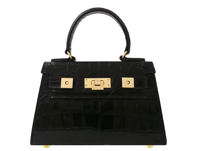 Maya Mignon Orinoco 'Croc' Print Calf Leather Handbag - Black