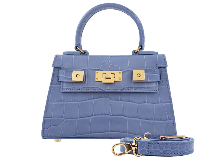 Maya Mignon 'Croc' Print Handbag Bluebell | Lalage Beaumont