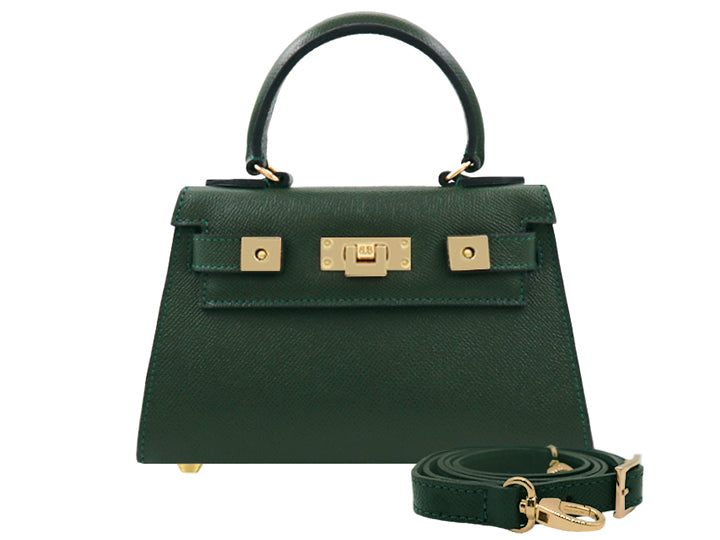 Maya Mignon Dolomite Pebble Print Calf Leather Handbag - Dark Green