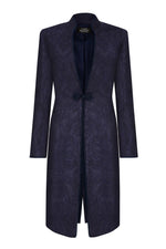 Navy Dress Coat in Winter Brocade with Cord Trim and Frogging - Vicky