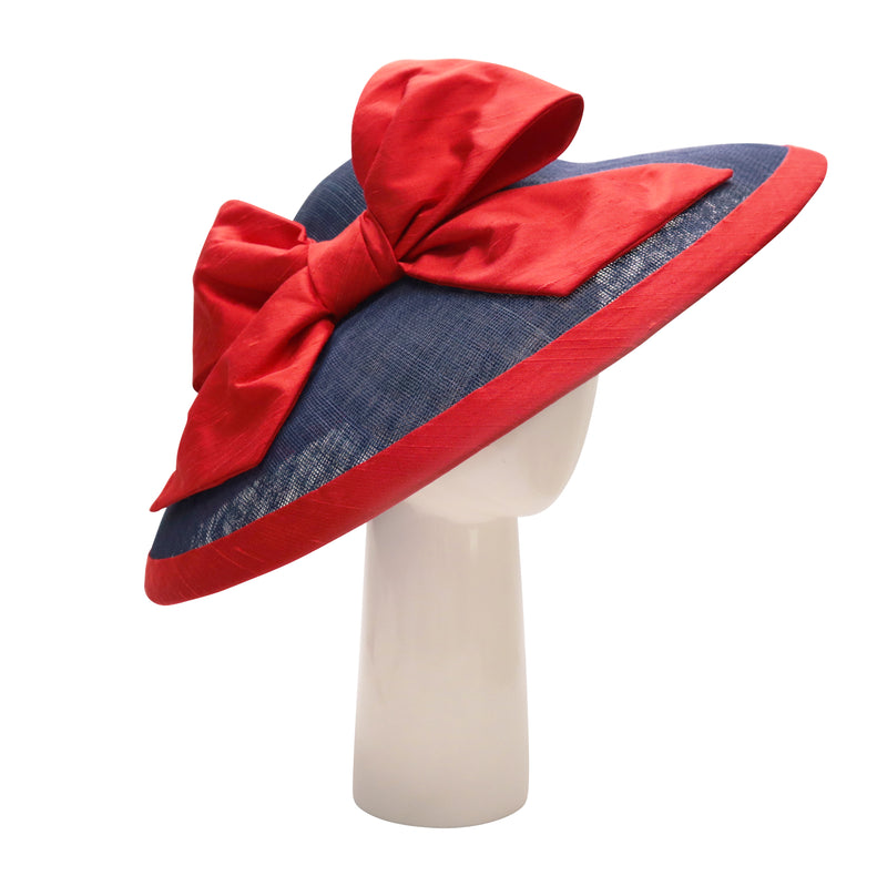 Oval Hat in Navy with Scarlet Bow